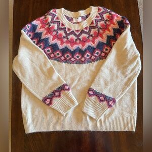 Old Navy Women's Sweater - Cream and Pink Geometric Design